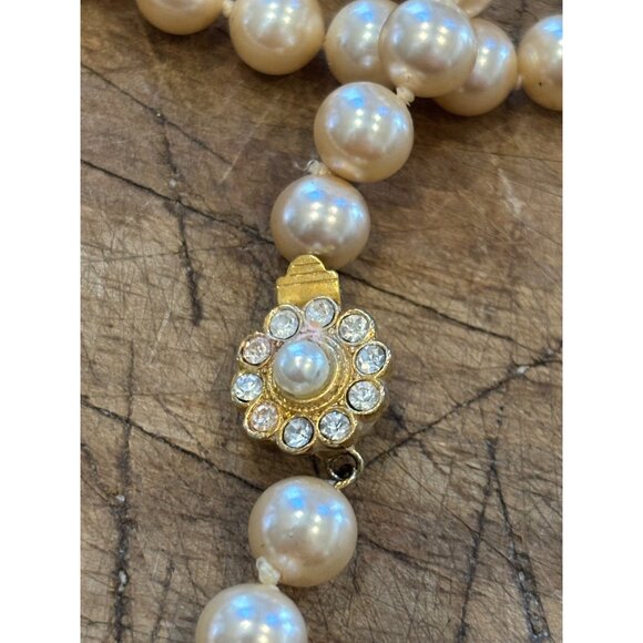 Vintage Pearl & Blue Beaded Necklace With Rhinestone Accents & Decorative Clasp - Picture 7 of 9